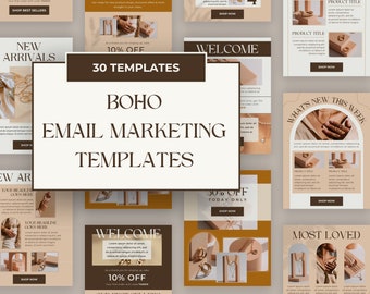 Boho e-mailmarketingsjablonen, bewerkbare canvassjabloon voor mode-sieraden, Mailchimp-nieuwsbriefsjabloon, e-mailreeks, automatisering