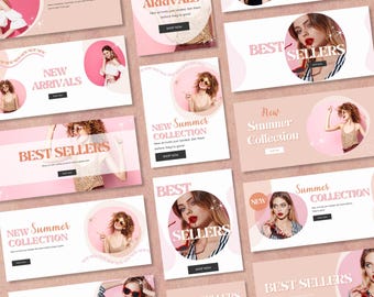 Pink Website Banners, Editable Banners Shopify, DIY Banners, Website Banner Kit, Canva Template, Wix Banner, Slider Image, Website Header