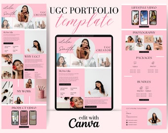 UGC Portfolio, UGC Template, UGC Portfolio template, Ugc Media Kit, Ugc Website, Pink Ugc Canva website template, Portfolio website