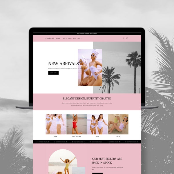 Shopify Theme Minimalist, Aesthetic Luxury Website Design, Elegant Boutique Store, Editable Canva Banners, Ecommerce Template, Pink, Black