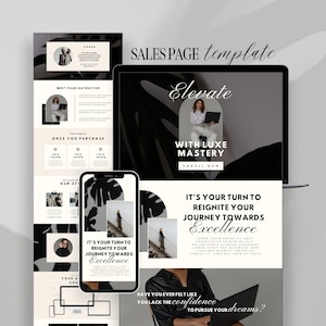 Sjabloon Canva-verkooppagina, bestemmingspagina coachingcursus, bestemmingspagina, trechtersjabloon cursus maken, bewerkbaar canvas, zwart, minimalistisch