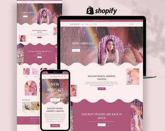 Tema de Shopify minimalista, diseño de sitio web de lujo estético, tienda boutique elegante, banners de Canva editables, plantilla de comercio electrónico, rosa
