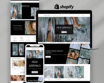 Tema de Shopify minimalista, diseño de sitio web de lujo estético, tienda boutique elegante, banners de Canva editables, plantilla de comercio electrónico, negro, blanco