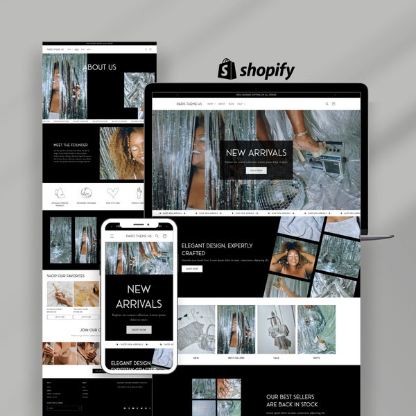 Shopify Theme Minimalist, Aesthetic Luxury Website Design, Elegant Boutique Store, Editable Canva Banners, Ecommerce Template, Black, White