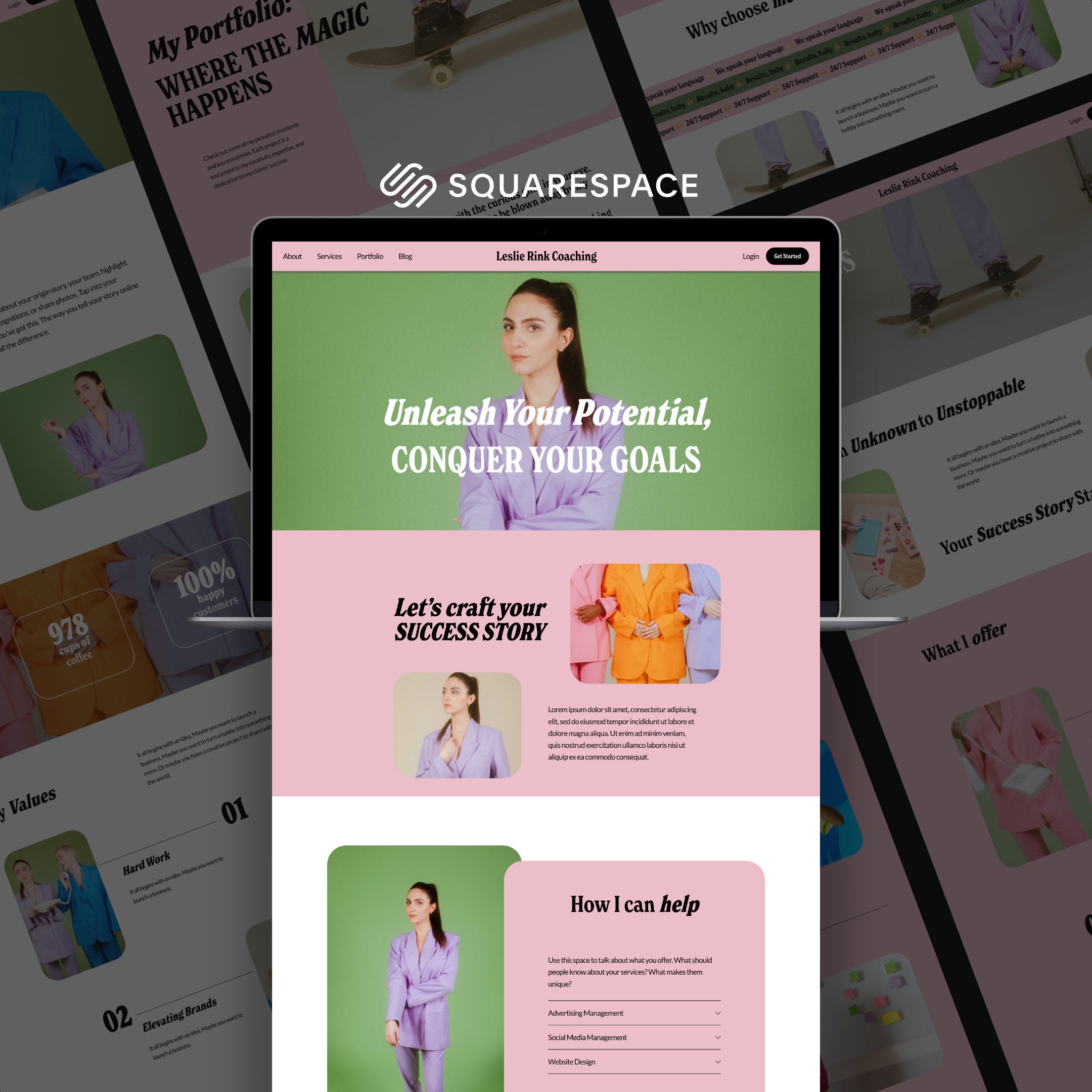 Modèle Squarespace pour coach, agence de marketing numérique, site Web pour gestionnaire de médias sociaux, blogueur, site Web de conseil, Squarespace 7.1