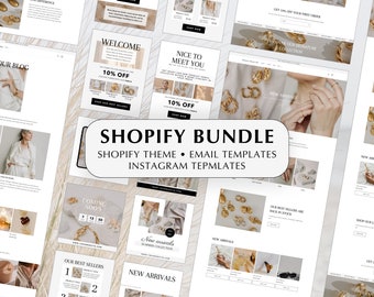 Shopify Theme Template Bundle, Aesthetic Boutique Website Design, Canva Banners, Instagram, Email Newsletter, Luxury Minimalist Design
