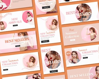 Pink Website Banners, Editable Banners Shopify, DIY Banners, Website Banner Kit, Canva Template, Wix Banner, Slider Image, Website Header