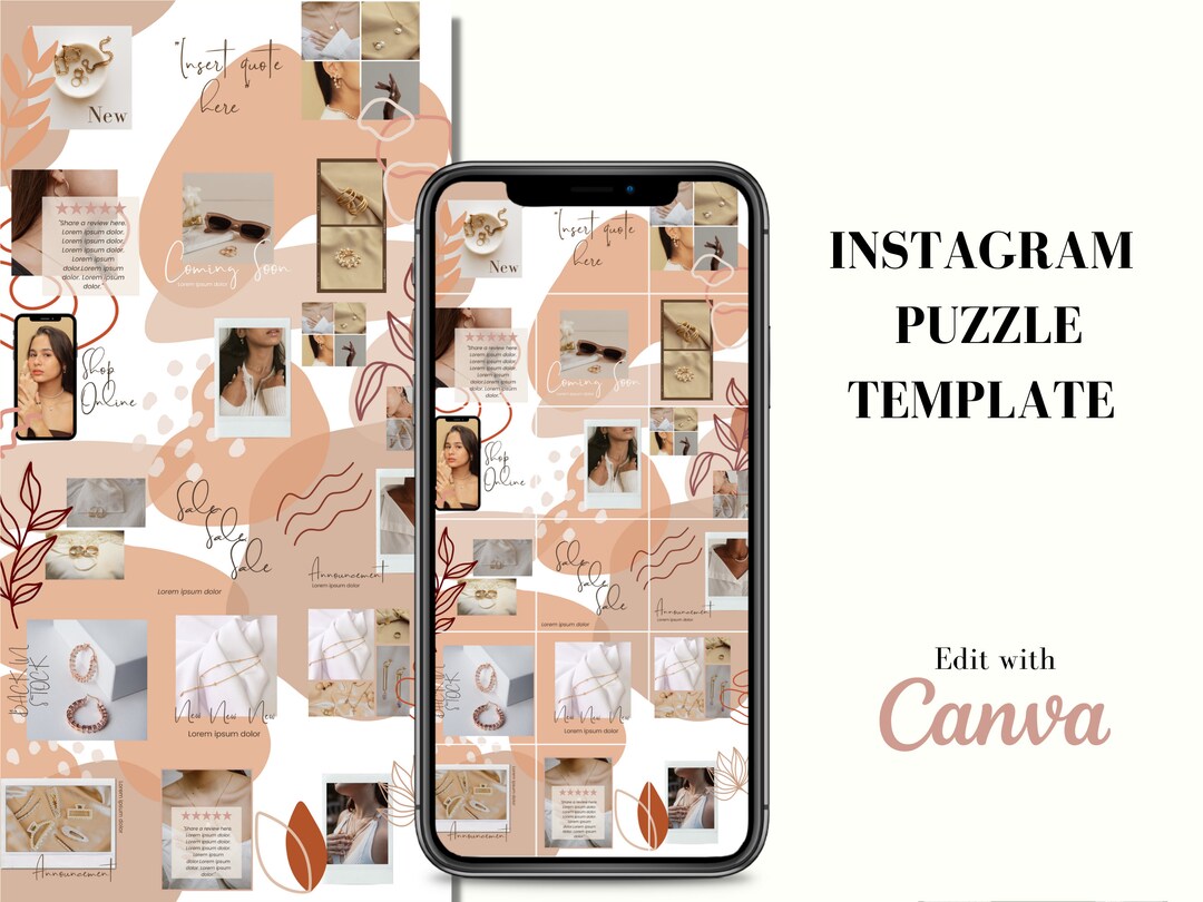 Instagram Puzzle Template Boho | IG Puzzle Grid | Beige Minimalist ...