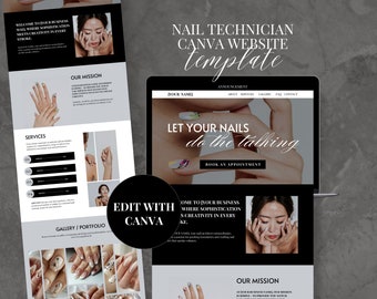 Nail Tech Canva Website Template, One-Page Nail Technician Website, Lash Website, Beauty Landing Page, Aesthetic, Luxury, Black, Template