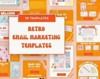 Retro e-mailmarketingsjablonen, bewerkbare canvassjabloon voor mode-sieraden, Mailchimp-nieuwsbriefsjabloon, e-mailreeks, automatisering