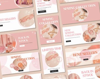 Pink Website Banners, Editable Banners Shopify, DIY Banners, Website Banner Kit, Canva Template, Wix Banner, Slider Image, Website Header