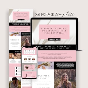 Canva Sales Page Template, Coaching Course Landing Page, Landing Page, Course Creator Sales Funnel Template, Editable Canva, Pink, Neutral