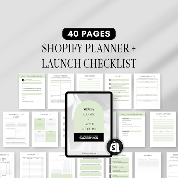 Shopify Store Launch Checklist, Shopify Planner For Small Business, Printable Small Business Planner, Website Planner, Digital Planner