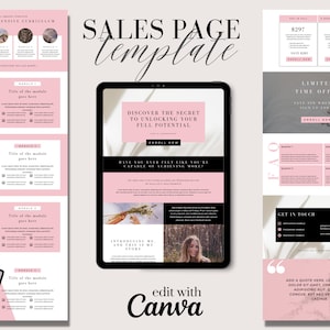 Canva Sales Page Template | Coaching Course Landing Page | Landing Page | Course Creator Template | Editable DIY Canva | Pink Minimalist