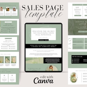 Canva Sales Page Template | Coaching Course Landing Page | Landing Page | Course Creator Template | Editable DIY Canva | Green Minimalist
