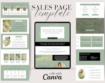 Canva Sales Page Template | Coaching Course Landing Page | Landing Page | Course Creator Template | Editable DIY Canva | Green Minimalist