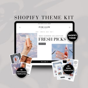 Shopify Theme Kit Minimalist, Aesthetic Luxury Website Design Bundle, Luxe Skincare Boutique, Editable Canva Banners, Ecommerce Template 2.0