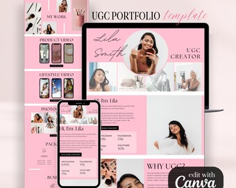 UGC Portfolio, UGC Template, UGC Portfolio template, Ugc Media Kit, Ugc Website, Pink Ugc Canva website template, Portfolio website