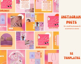 52 Instagram Post Templates for Small Businesses Ecommerce Online Stores | Retro Vibrant Modern | Branding Marketing | Edit with Canva