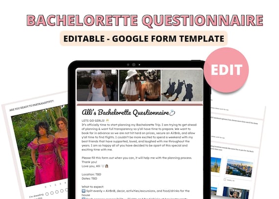 Bachelorette Trip Questionnaire, Bridesmaid Party Survey, Bridal Planning Poll, Editable Google Form for Party Inquiry, Digital Download