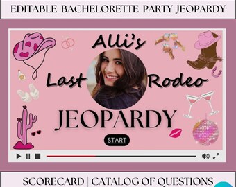 Digital Bachelorette Jeopardy Game, Editable Canva Template, Bachelorette Trip, Wedding Planning, Instant Download