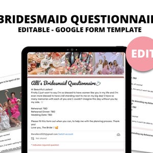 Digital Bridesmaid Planning Questionnaire, Editable Google Form for Bridesmaid Bridal Party, Bride Wedding Planning