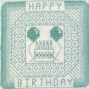 Modèle de point de croix - Modèle Blackwork -Joyeux anniversaire - ballons et gâteau- carte d'anniversaire - modèle pdf