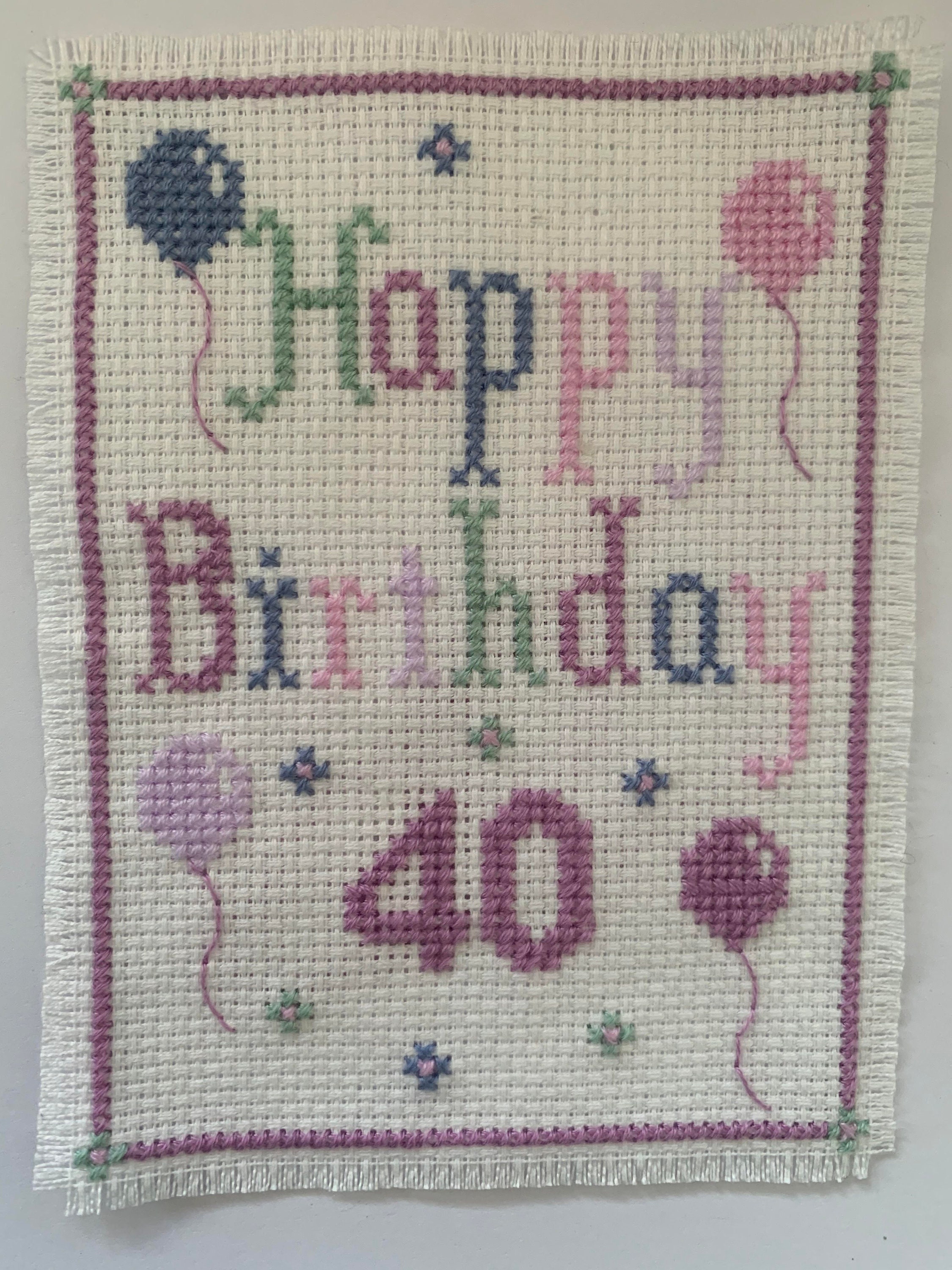Cross Stitch Pattern - Happy Birthday - 40th - Lavender - Balloons