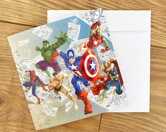 Marvel Birthday Card, Marvel Superhero Greeting Card, Thank You Card, Pack of Cards, Blank Inside