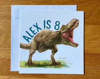 Personalised Dinosaur Birthday Card, Realistic T-Rex Card, T-Rex Birthday Card, Dinosaur Greeting Card, Blank Inside