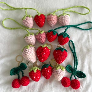 Handmade Crochet Strawberry & Cherry Accessory Hanging Decor Charm Keyring