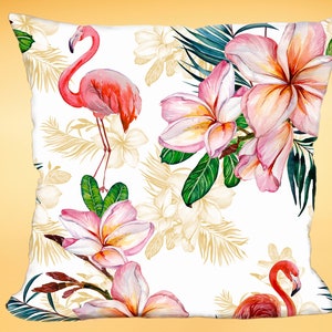 Flamingo and floral pattern decorative waterproof cushion