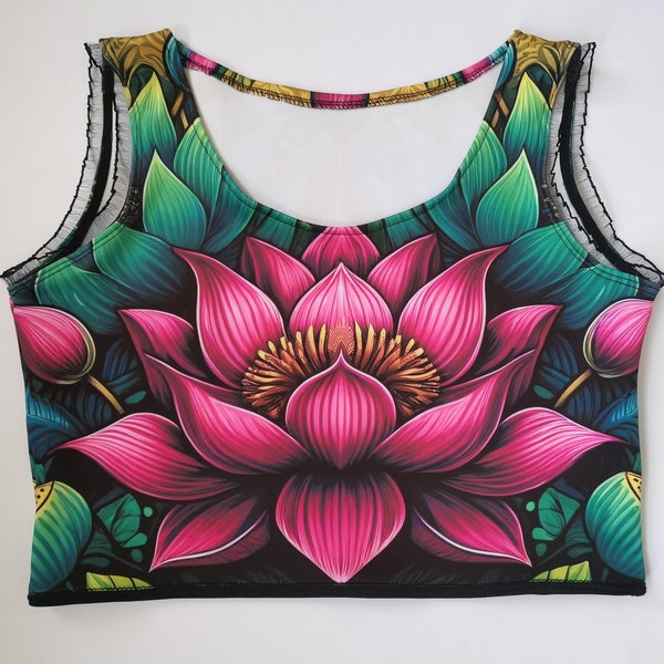 Vibrant crop top with a lotus flower motif