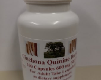 Suplemento herbal de corteza de quina y quinina, 100 cápsulas, 600 mg.