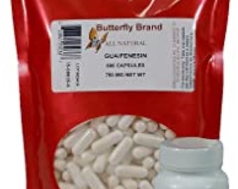 Guaifenesin Capsules 750 mg of 500 Capsules in a bag and a carry around bottle of 50 No Fillers No Binders