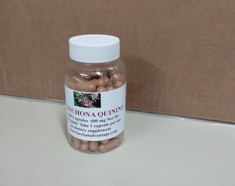 Corteza de quina (quinina) 100 cápsulas 600 mg Suplemento para la salud y el bienestar