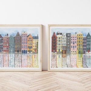 Wander Set of 2 - City Architecture | Amsterdam | Watercolor Art | Canvas Print | Home Wall Decor | 12x12 | 16x16 | 18x18 | Art Prints Set