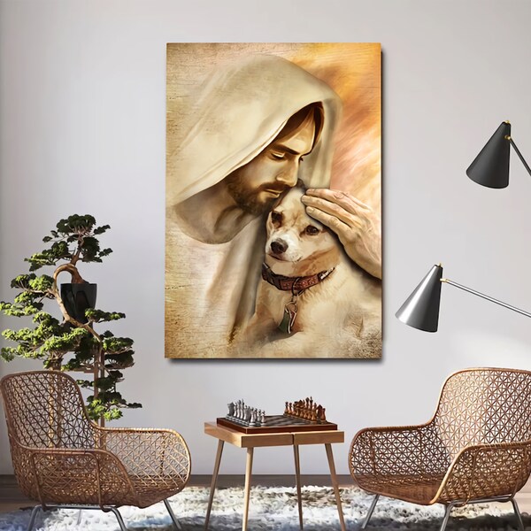 Jesus Holding Dog Etsy