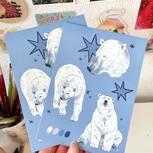 Cartolina orso polare – simpatico biglietto di auguri A6 con orso, mini stampa artistica di orso polare, biglietto di auguri illustrato con animali, stampa di cartoline con animali
