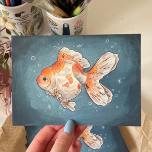 Goldfish Postcard – cute A6 fish Greeting Card, marine Mini Art Print, illustrated animal greeting card, fish postcard print