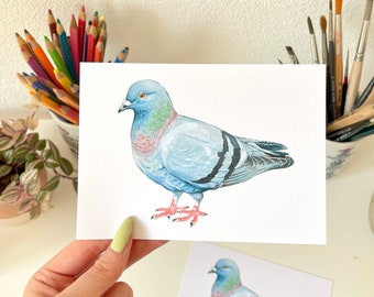 Pigeon Postcard – A6 Pigeon Greeting Card, Bird Mini Art Print, illustrated animal greeting card