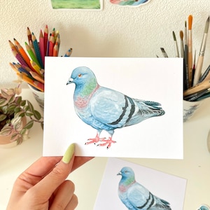 Pigeon Postcard A6 Pigeon Greeting Card, Bird Mini Art Print, illustrated animal greeting card image 1