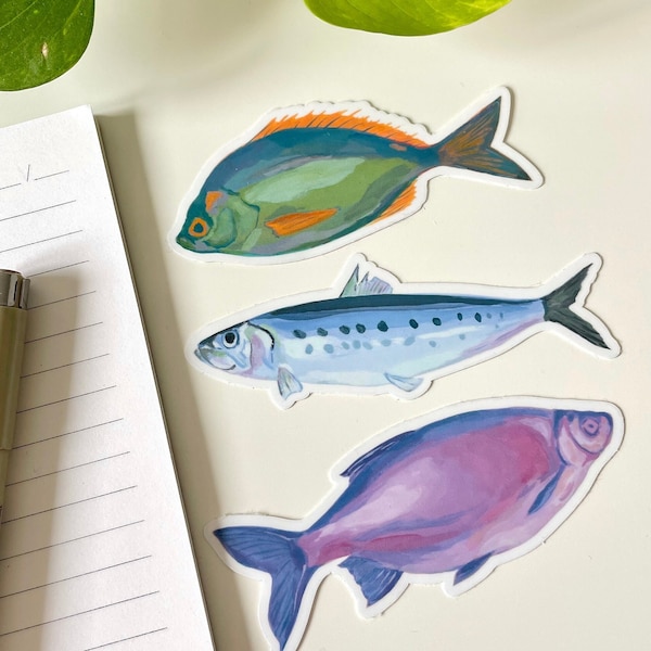 Fish Sticker Set - Waterproof vinyl sticker, sea life decal, cute fish stationery, Laptop Waterbottle sticker, scrapbook journal bujo