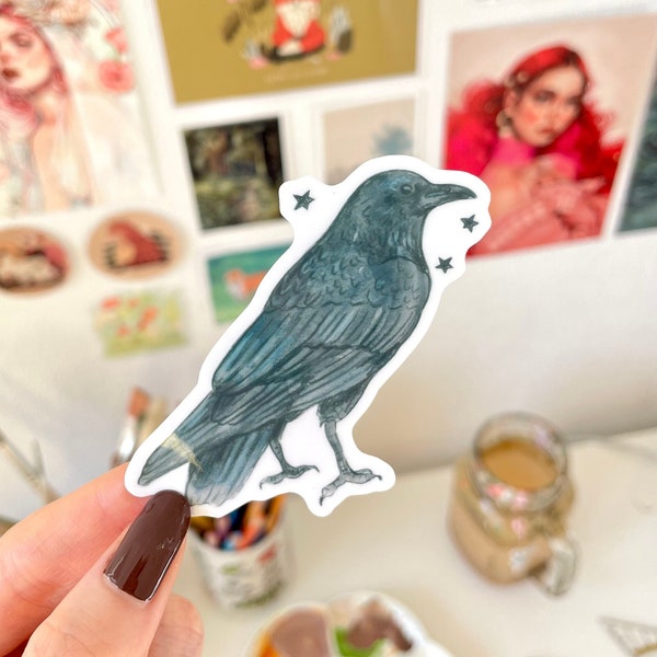 Crow Sticker – waterproof vinyl sticker, cute bird stationery, laptop waterbottle decal, bujo scrapbook deco sticker, raven sticker