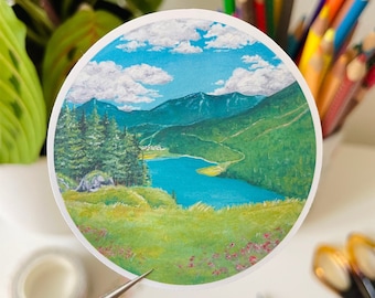 Mountain Landscape Vinyl Sticker – waterproof cute landscape painting sticker, nature sticker, scenery laptop sticker, nature lover sticker