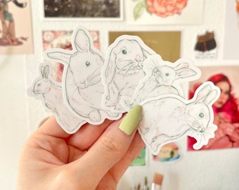 Bunny Sticker Set – 5 Waterproof Vinyl Stickers, cute rabbit decal, animal laptop waterbottle sticker, bujo scrapbook deco stationery