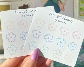 Lineart Flower Sticker - 12 Bullet Journal Stickers, pastel floral scrapbooking stickers, simple flower design stickers, cute pastel flowers