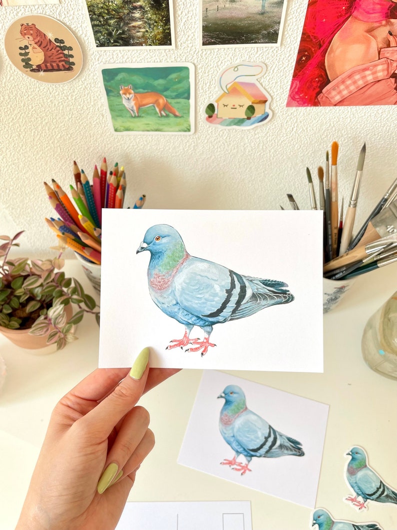 Pigeon Postcard A6 Pigeon Greeting Card, Bird Mini Art Print, illustrated animal greeting card image 1