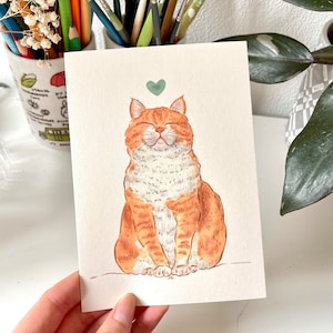 Carte postale Ginger Cat – Carte de vœux pour chat A6, mini impression d’art de chat mignon, carte de vœux illustrée pour animaux, impression de carte postale animale