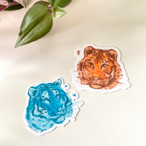 Tiger Sticker Set 2 waterproof vinyl stickers, cute cat stationery, laptop waterbottle decal, bujo scrapbook deco sticker, kawaii tiger image 3